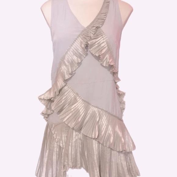 GAP Vintage Sleeveless Mini Dress in Grey/Taupe with Champagne Ruffles Size XS - Picture 10 of 10